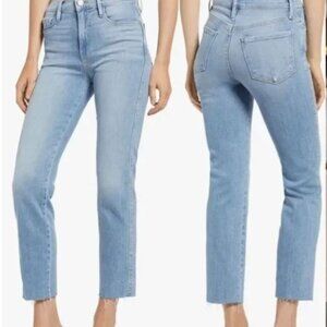 FRAME Le Sylvie Crop Jeans Women's Size 31 Light Wash Distressed‎ Raw Hem